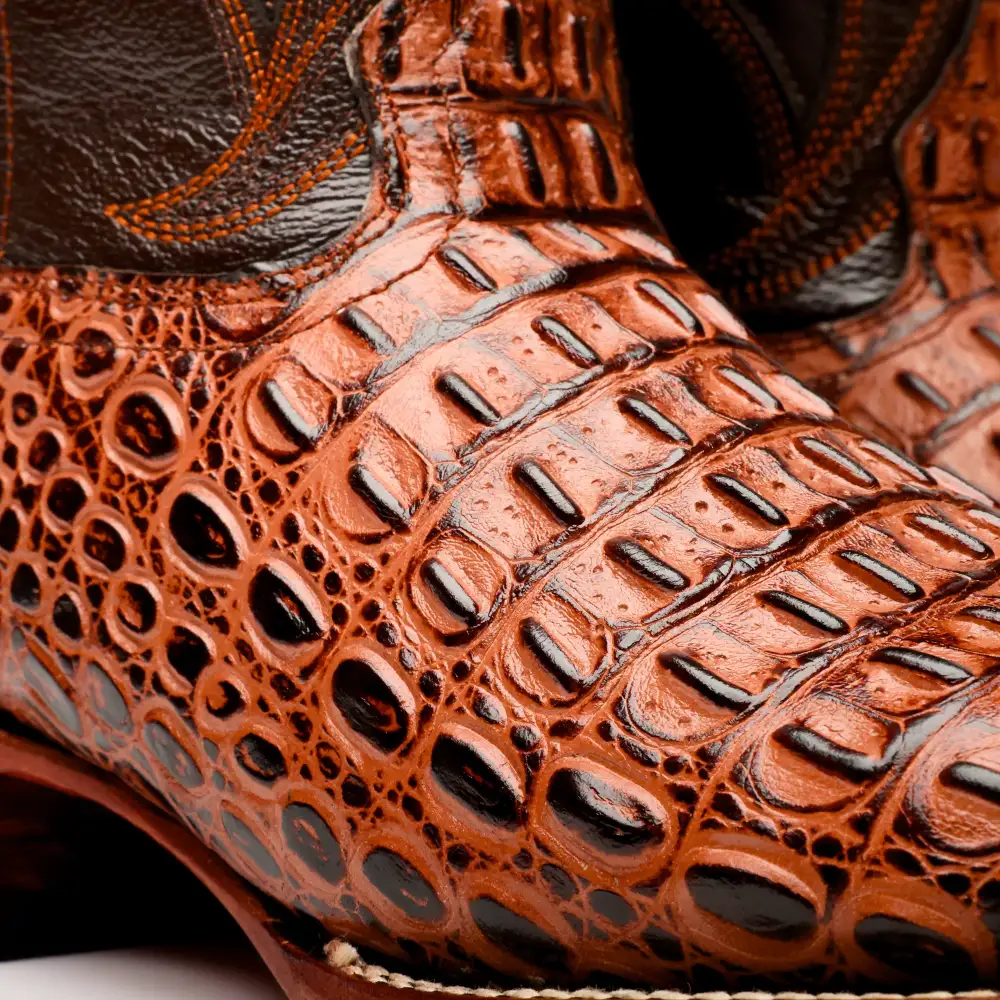 Cognac Caiman Hornback Leather Boots - Square Toe