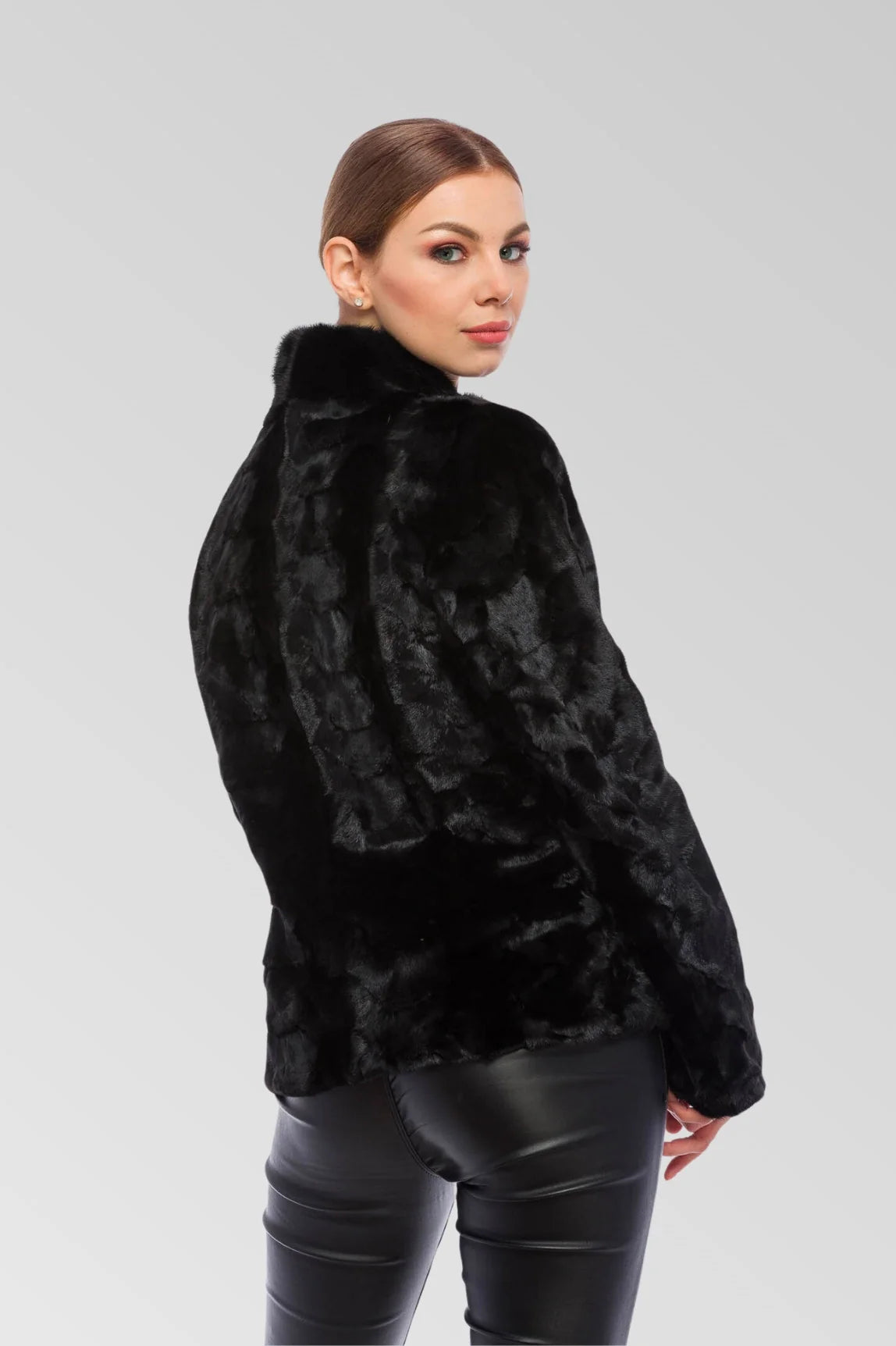 Haină din Blană Naturală de Nurcă, Femei, Obsidian 170