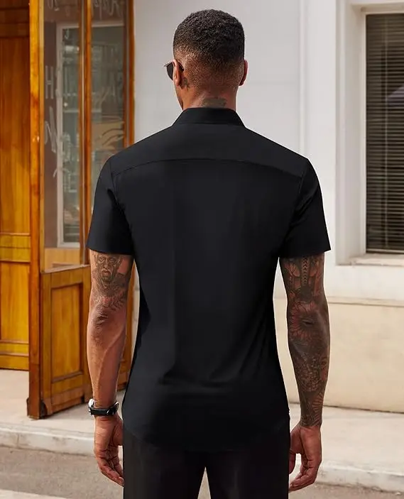 Men's Stretch Dress Shirts Short Sleeve Slim Fit Business Casual Button Down Shirts