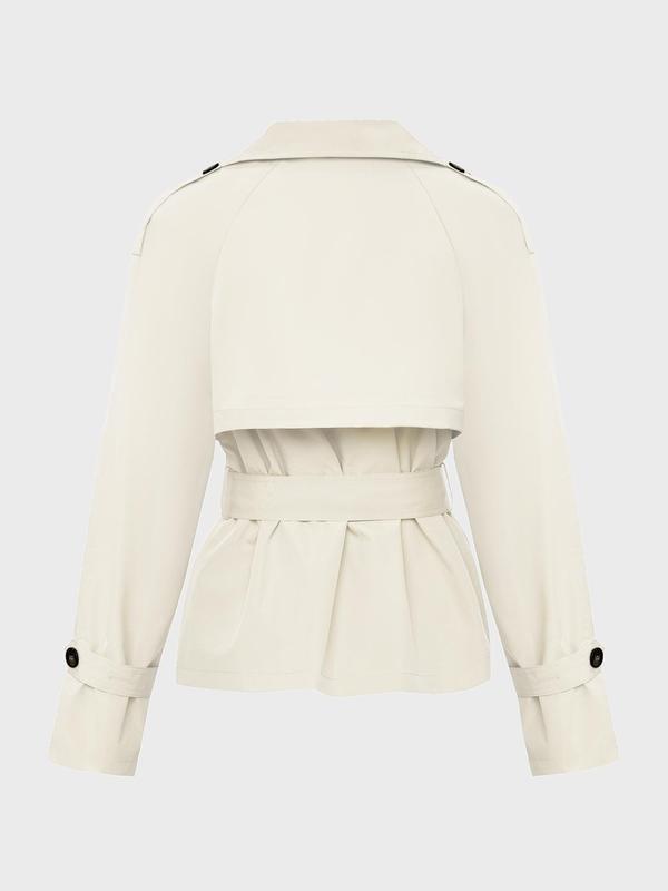 Trendy Solid Color Lapel Double Breasted Long Sleeve Trench Coat, Jackets