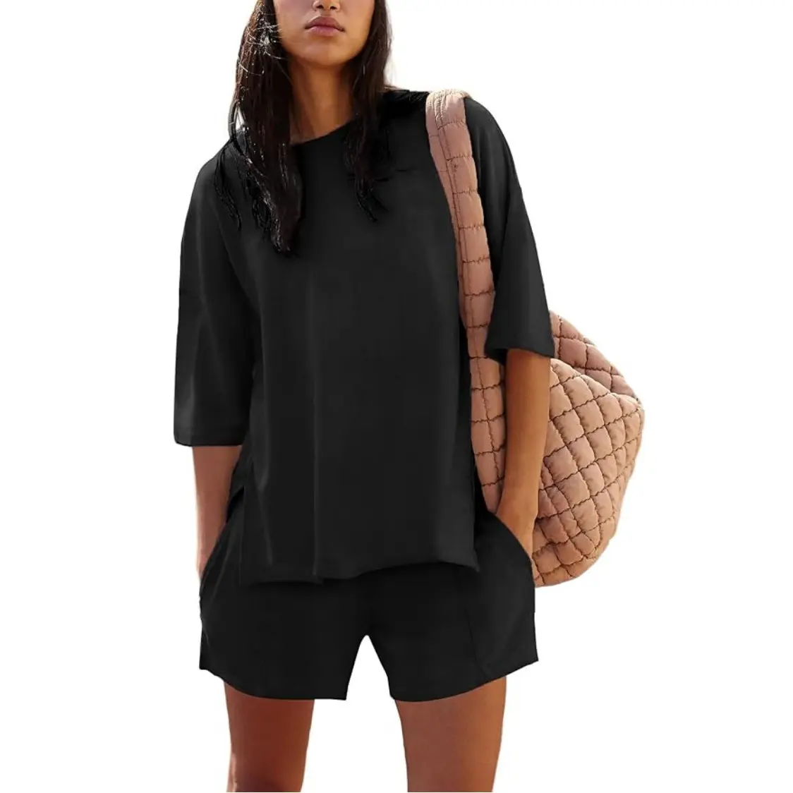 2026 Womens Shorts Sets 2 Piece Outfits Summer Half Sleeve Crew Neck Lounge Sets Matching Clothing