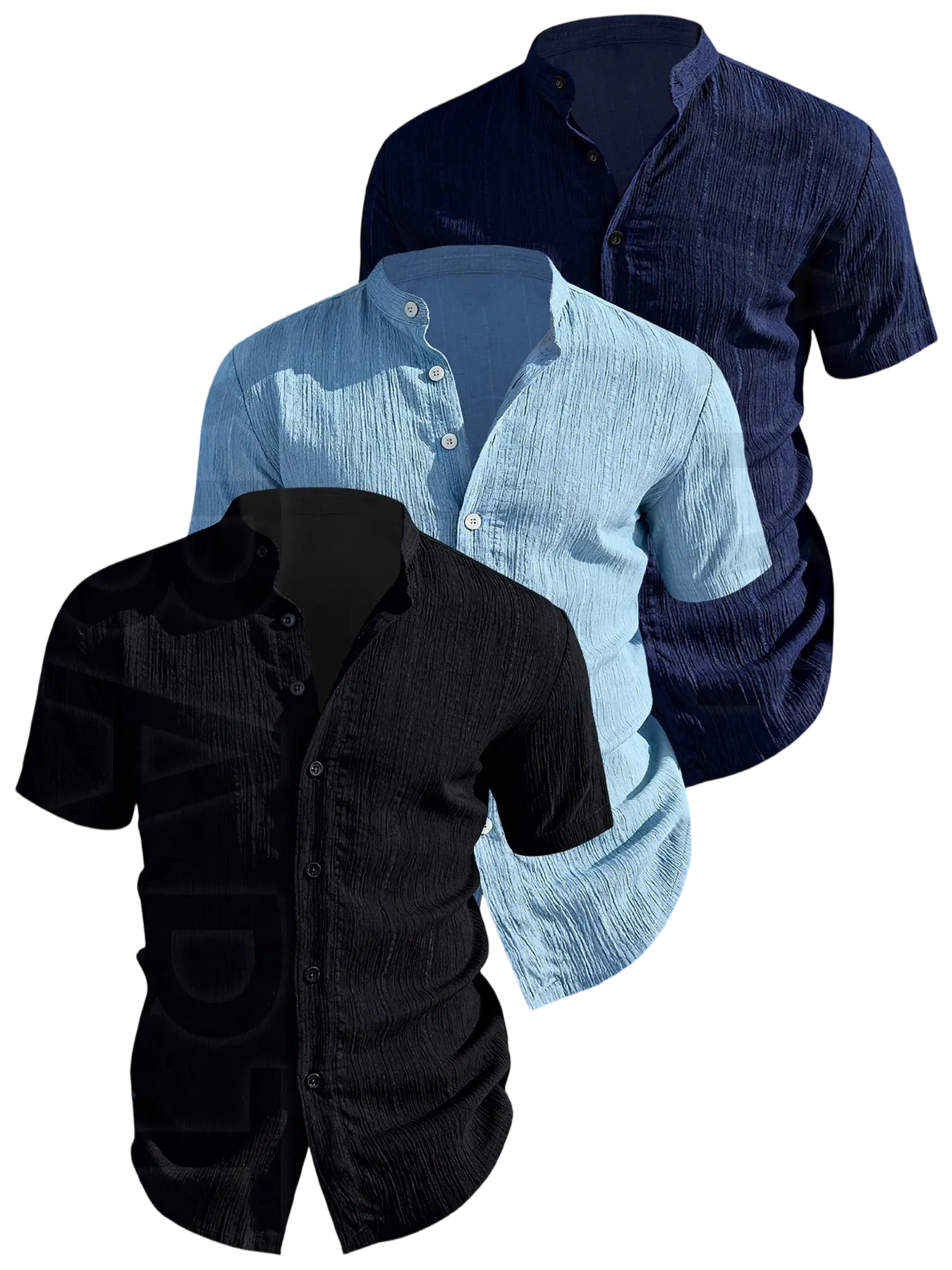 12pcs Men's Summer Short Sleeve Shirts, Lightweight Breathable Plain Solid Color Button-Up Casual Menswear Tops with Stand Collar, Casual Attire, Low-Cut Neckline Shirts for Beach, Pool Parties and Vacation, Gift for Husband