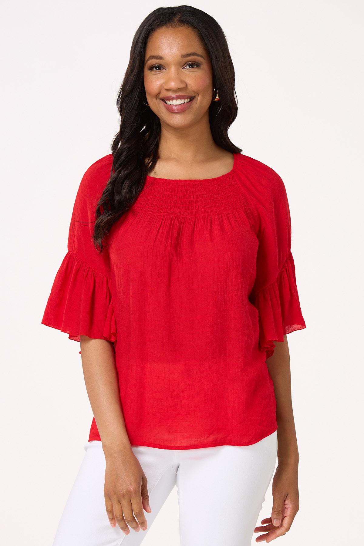 Smocked Flounced Sleeve Top
