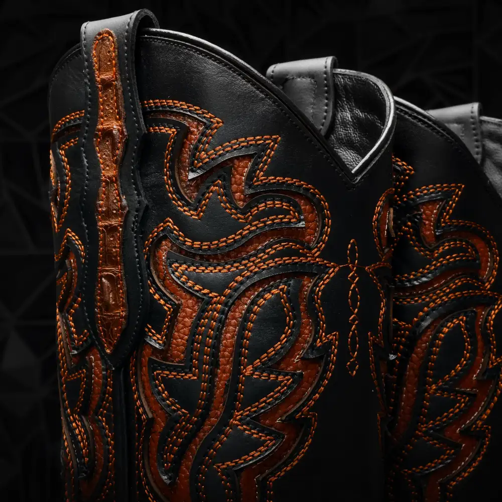 Metallic Cognac Caiman Hornback Leather Boots - Square Toe