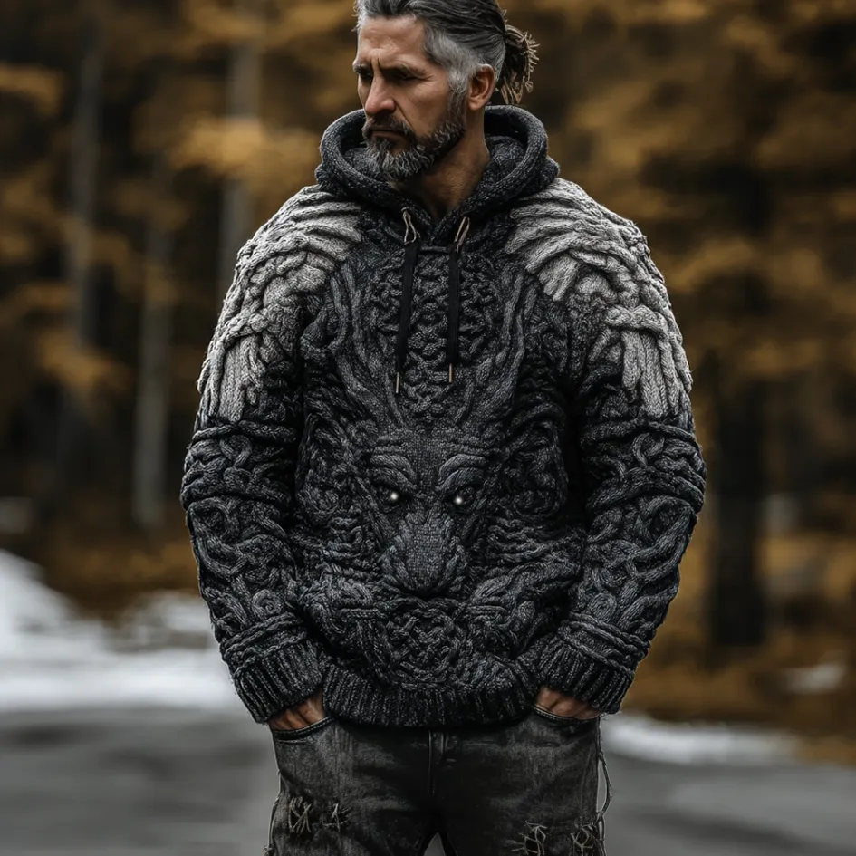 Men's Viking-style Winter Warm Hooded Knitted Sweater