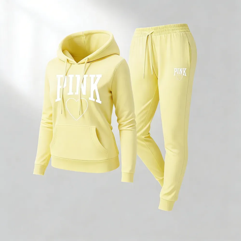 Women's Pink Heart Print Tracksuit