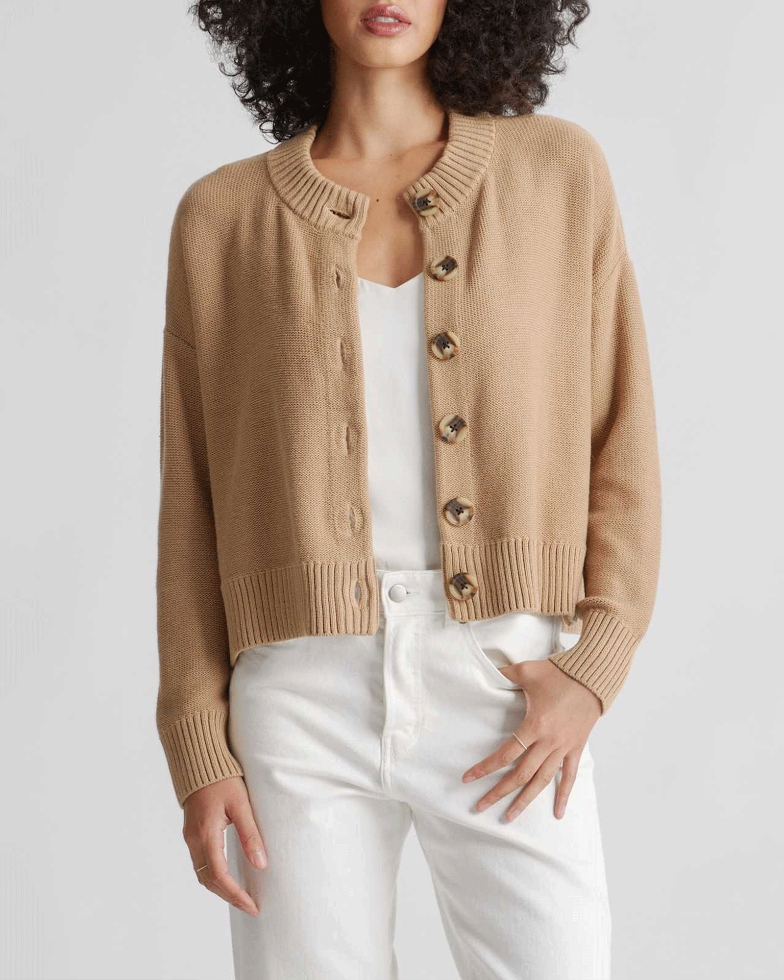 Women’s Organic Cotton Cropped Cardigan – Button Front Lightweight Knit Sweater