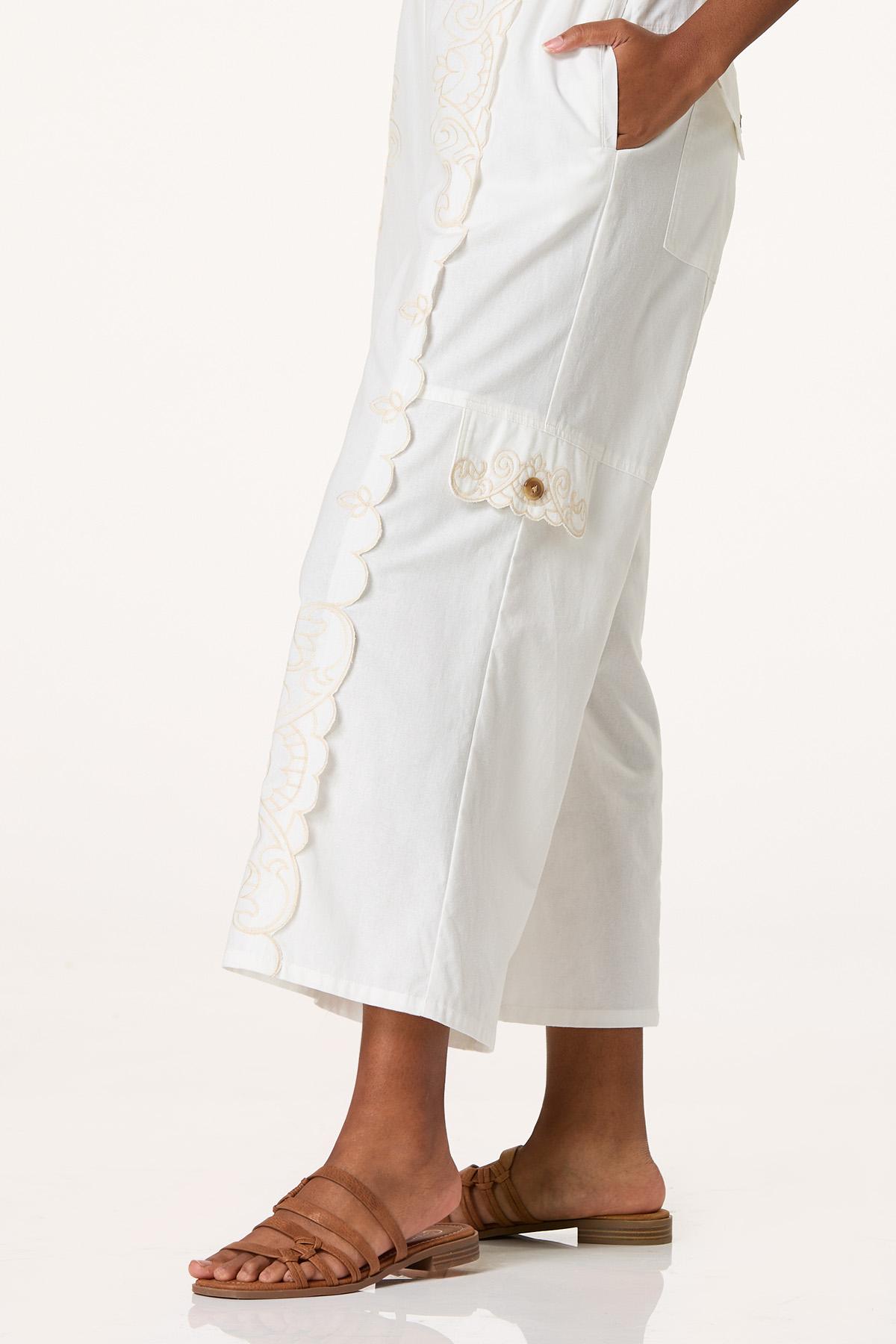 Cropped Embroidered Wide Leg Pants