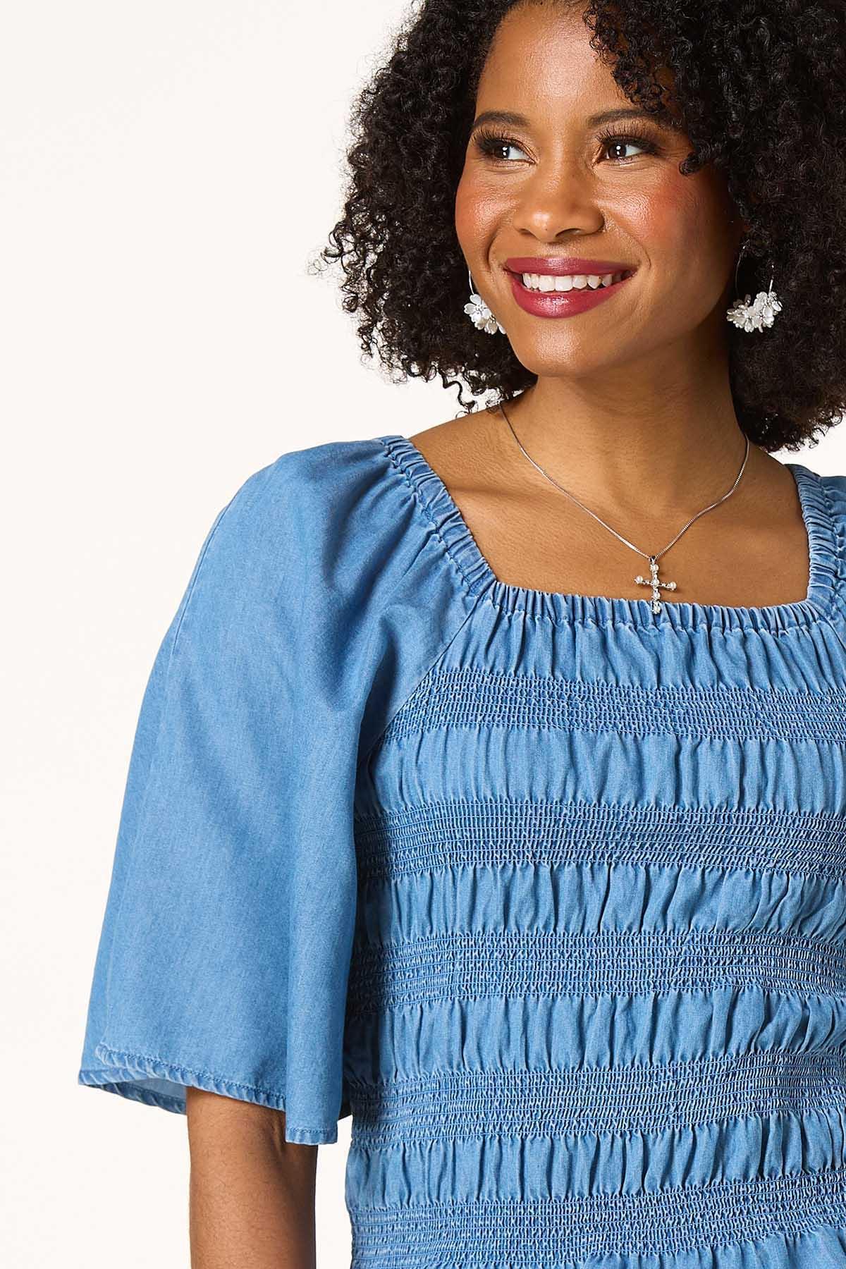 Smocked Chambray Top