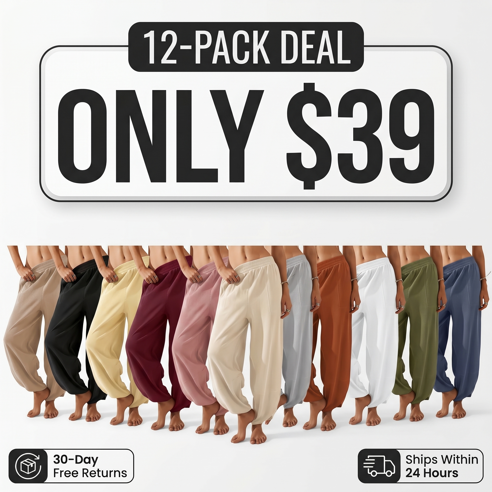 Women's Loose Wide-Leg Pants — Casual Elastic-Waist Wide-Leg Harem Pants (With Pockets)