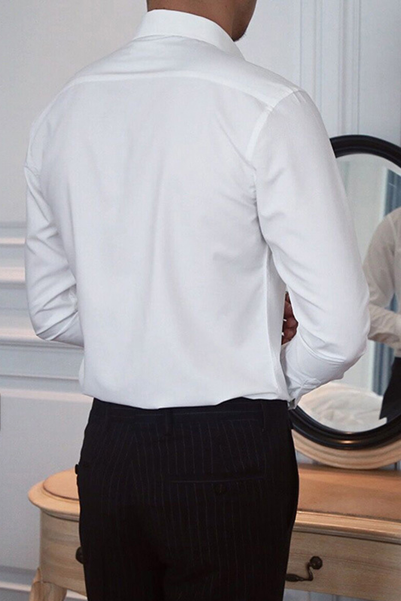 Men's business casual classic pure white stand collar shirt