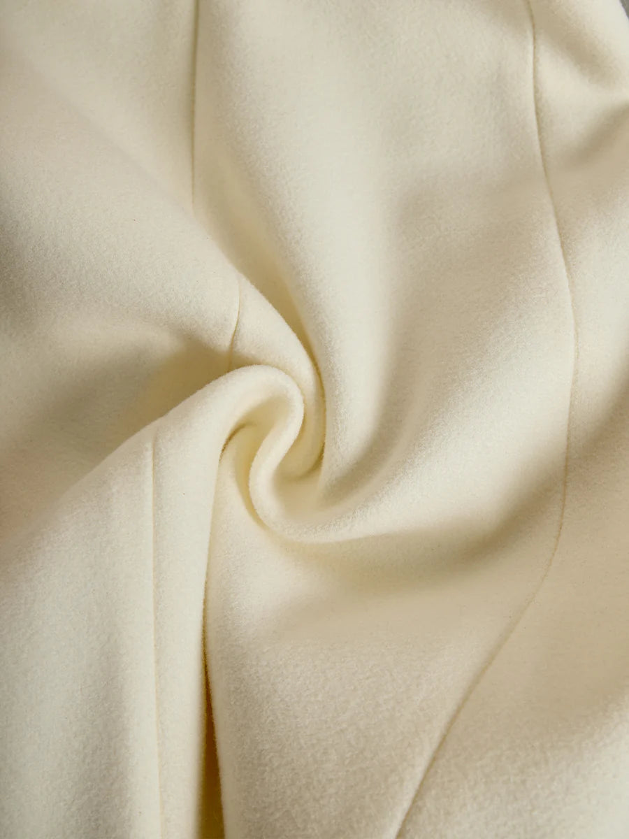 Ivory Flared Coat With Faux Fur Collar And Cuffs