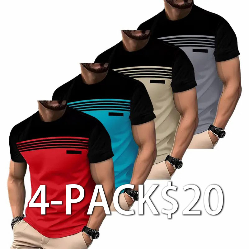 Men's 4-Pack Striped Short Sleeve T-Shirts – Breathable Summer Casual Wear