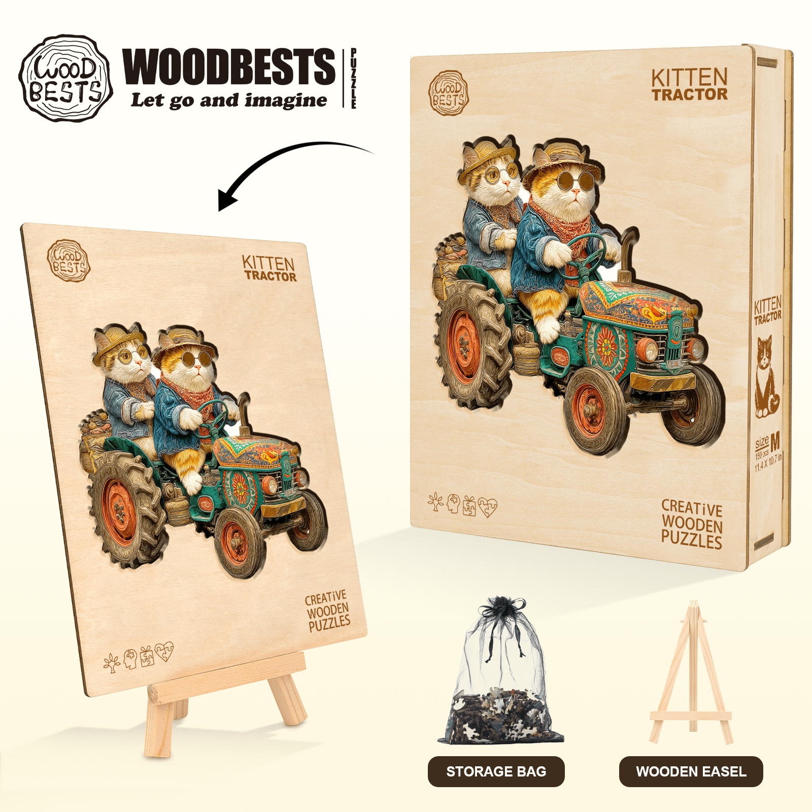 Kitten Tractor Wooden Jigsaw Puzzle