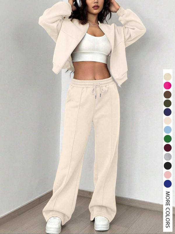Zip-up Collarless‌ Cardigan Pants Set
