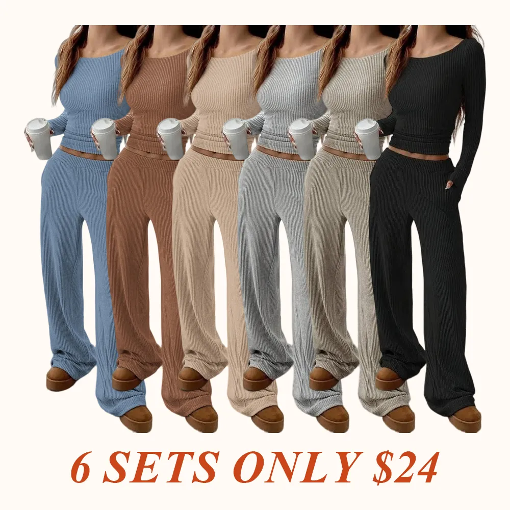 Women's Casual Striped Long Sleeve Top & Loose Pocket Pants Set