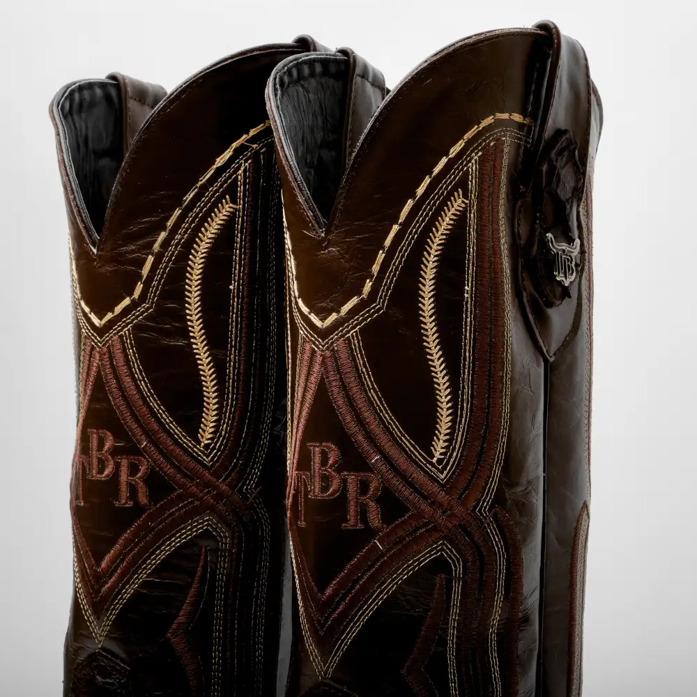 Chocolate Brown Mini Pirarucu Leather Boots - Square Toe