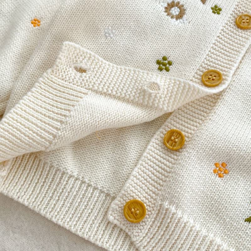 Embroidered Floral Beige Knit Cardigan