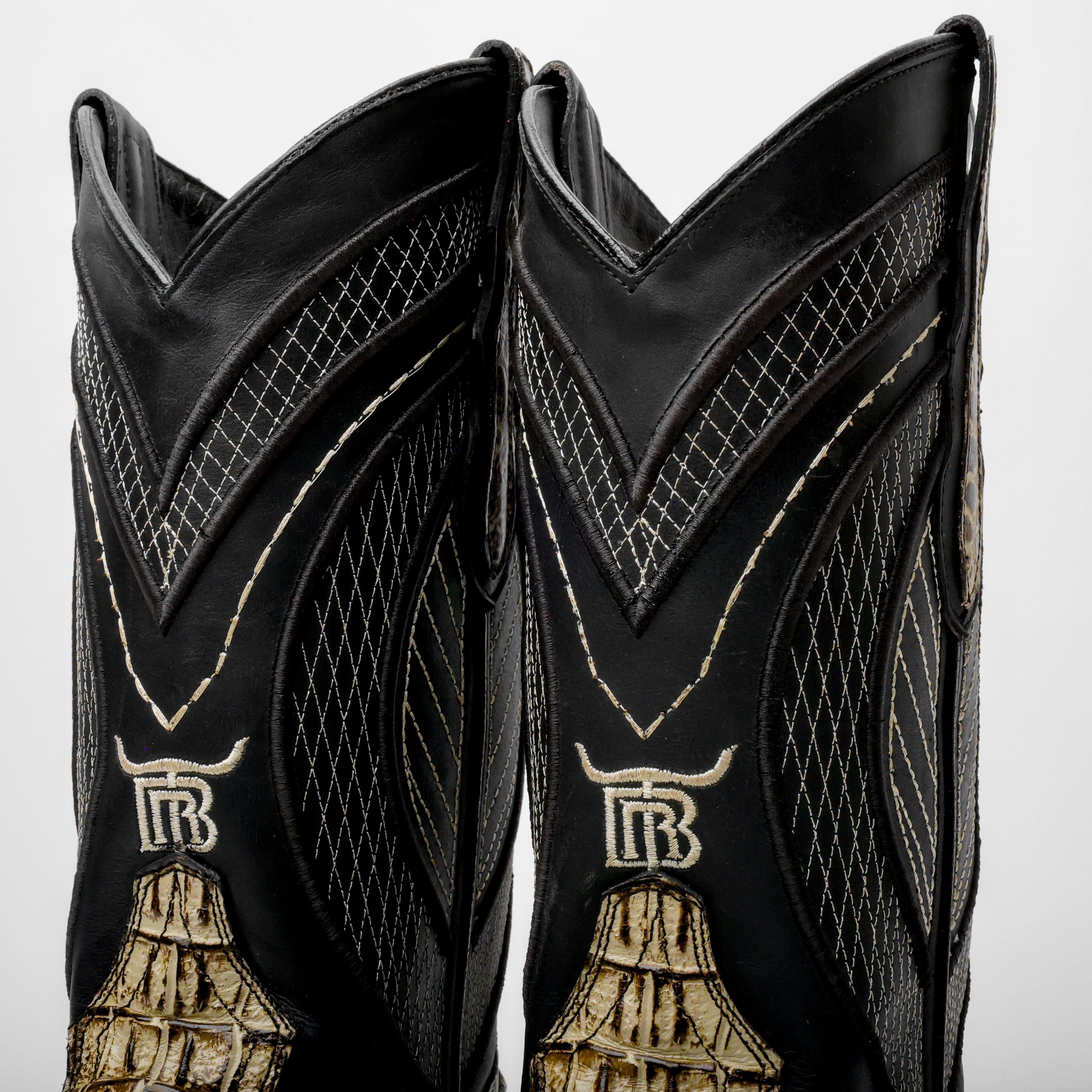 Desert Caiman Neck Leather Boots - Square Toe