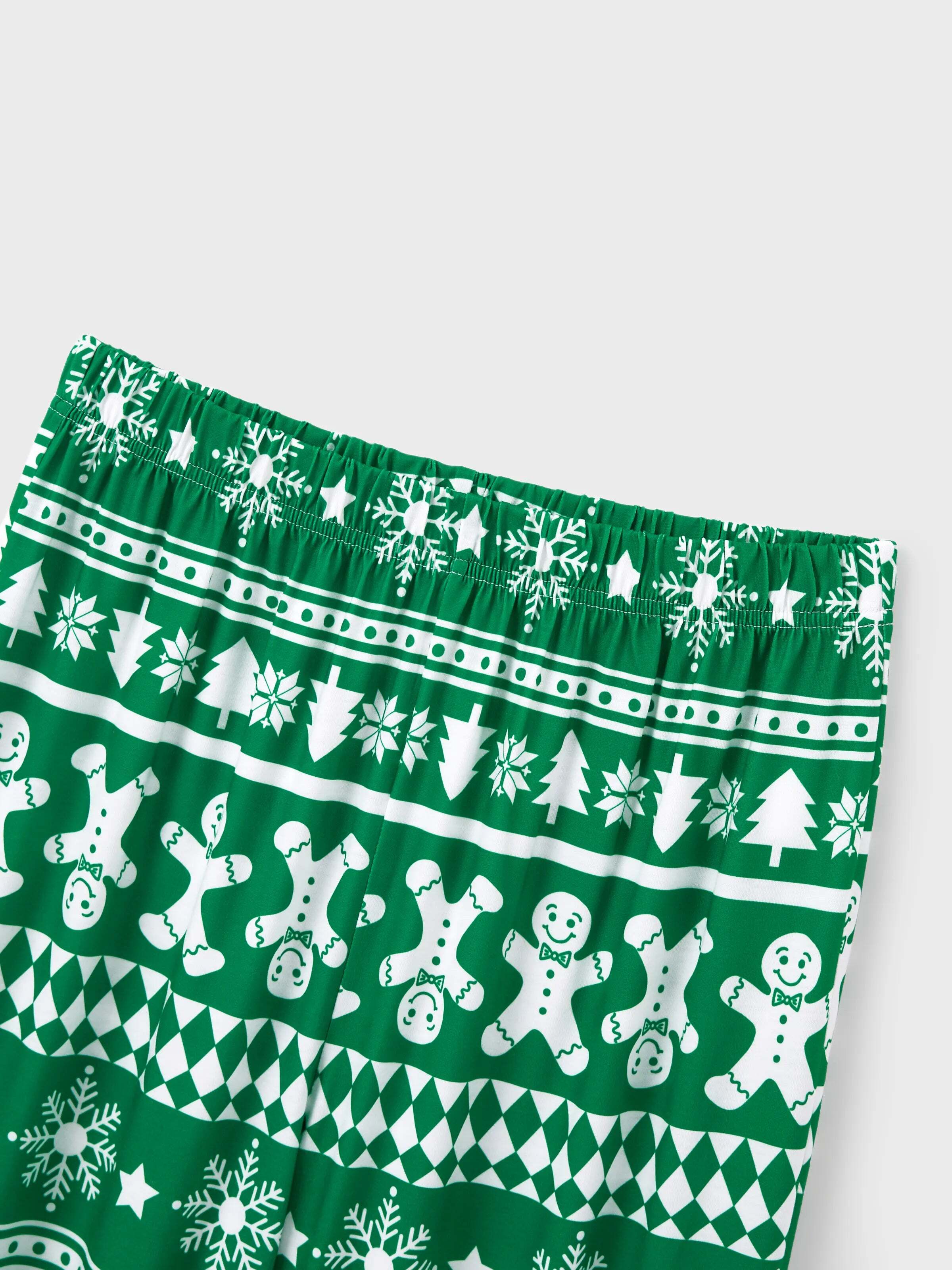 Christmas Matching Family Pajamas Set Gingerbread and Christmas Tree Print Green PJS with Christmas Socks Green