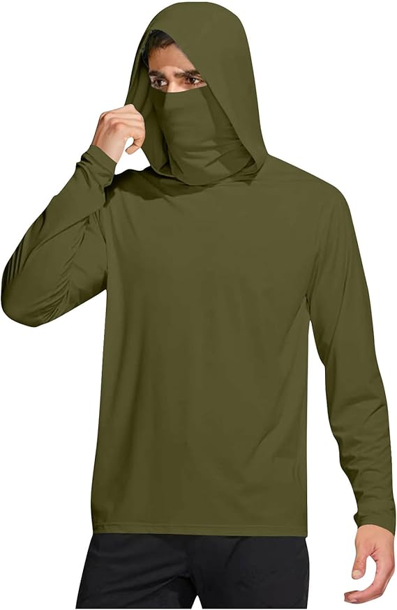 Men’s UPF 50+ Sun Protection Hooded Fishing Shirt with Face Mask