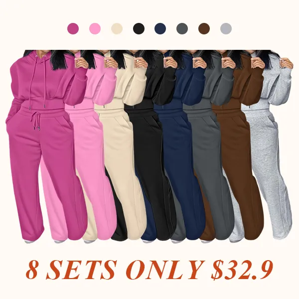 Hooded Long Sleeve Sweatshirt and Casual Wide Leg Sweatpants Set