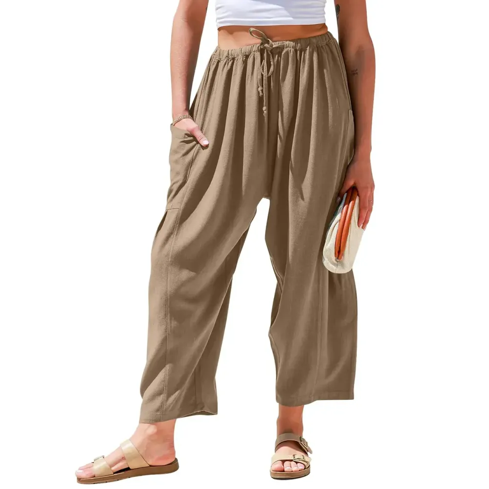 Womens Linen Wide Leg Pants Oversize Casual Loose Fit Beach Palazzo Harem Pants