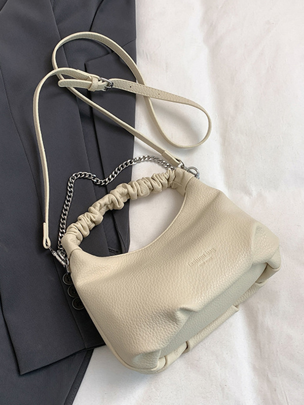Chains Pleated Solid Color Zipper Handbags Crossbody Bags