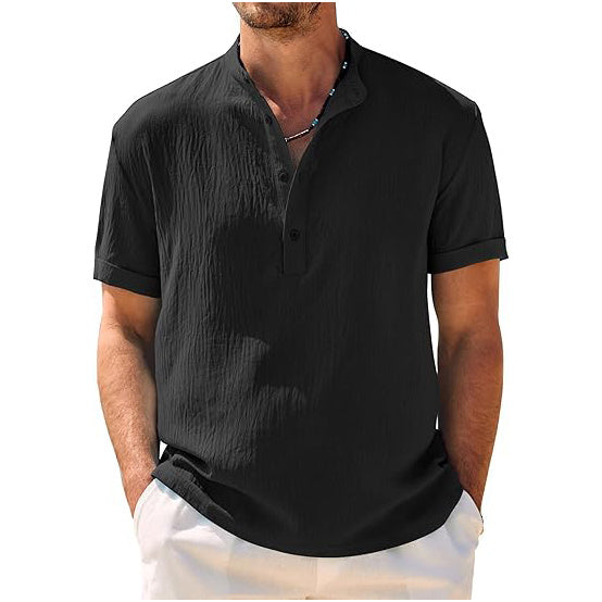 Men's Casual Henley Shirt Band Collar Short Sleeve Shirt Summer Beach Hippie T-Shirt
