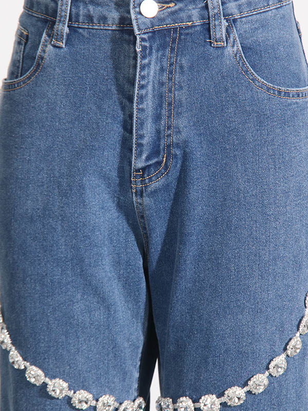 Pockets Split-Joint High Waisted Wide Leg Jean Pants Bottoms