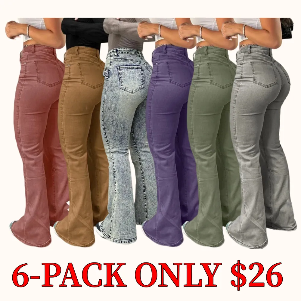 Kardashian-style women's high-waisted flare jeans, a sexy, stretchy, and comfortable pair of trousers.