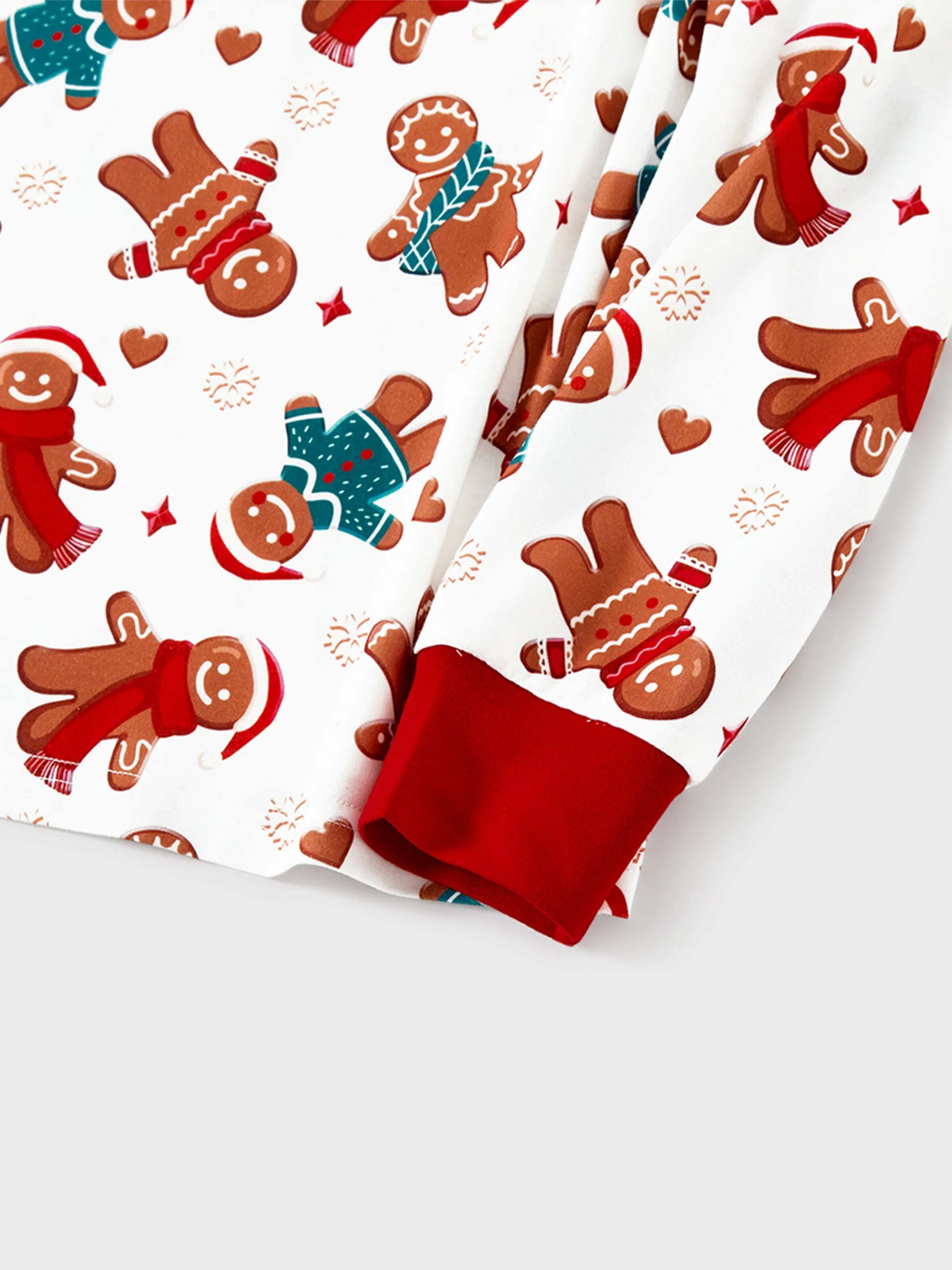 Christmas Family Matching Cartoon Gingerbread Man Allover Print Pajamas Sets with Christmas Socks White