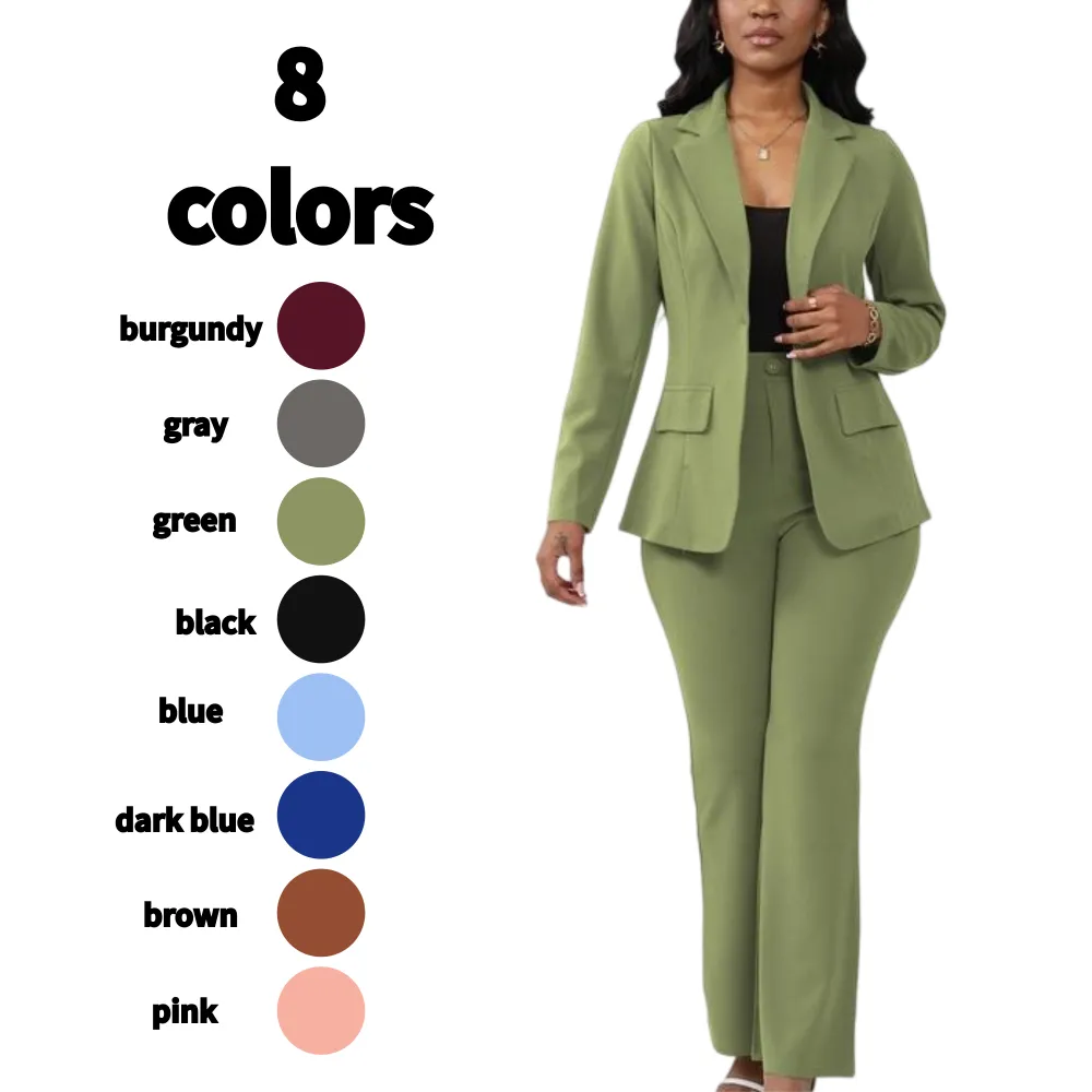 Women's Plain Lapel Blazer & Pants Set