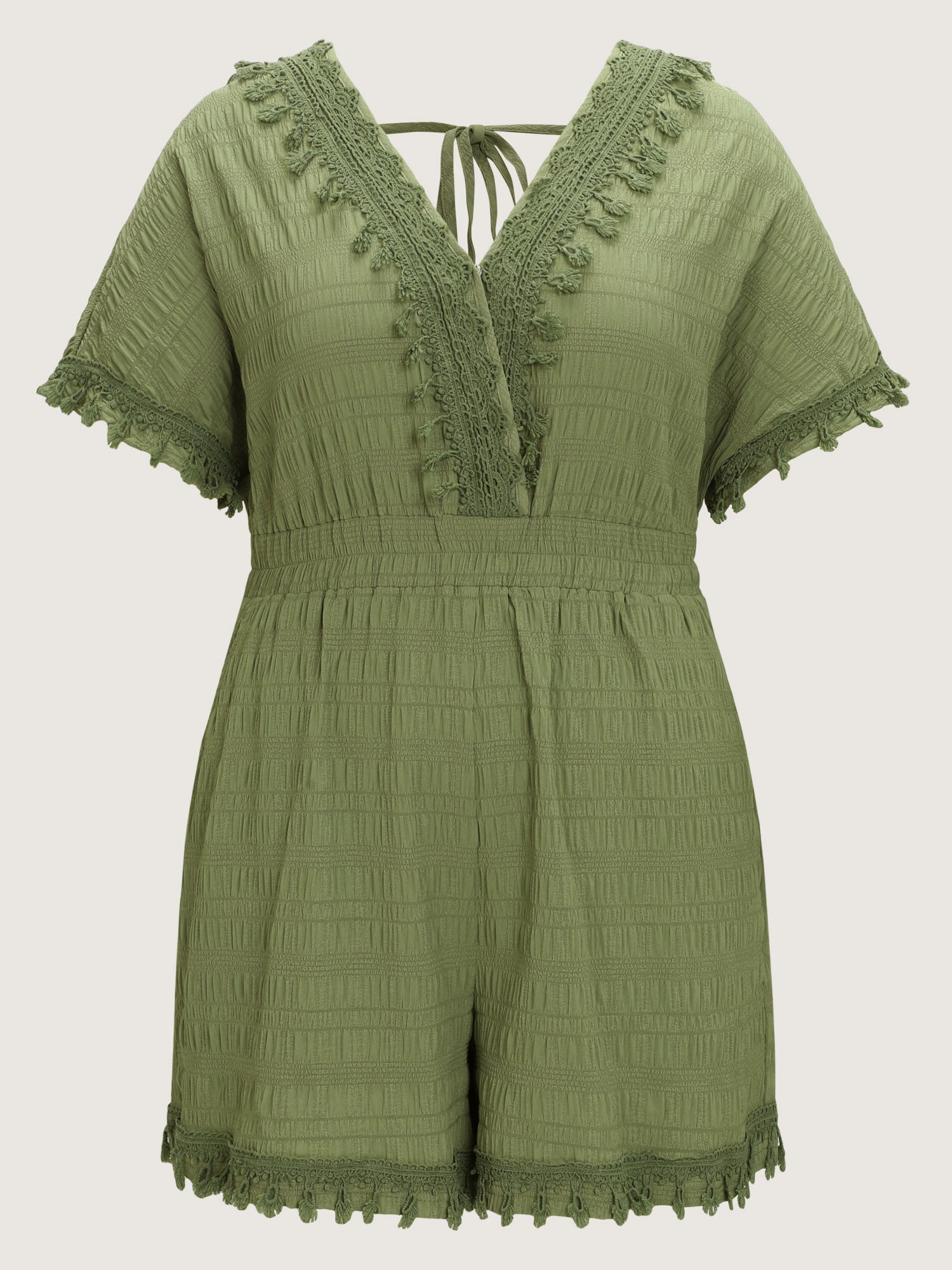 Floral Fringe Lace Neckline Romper