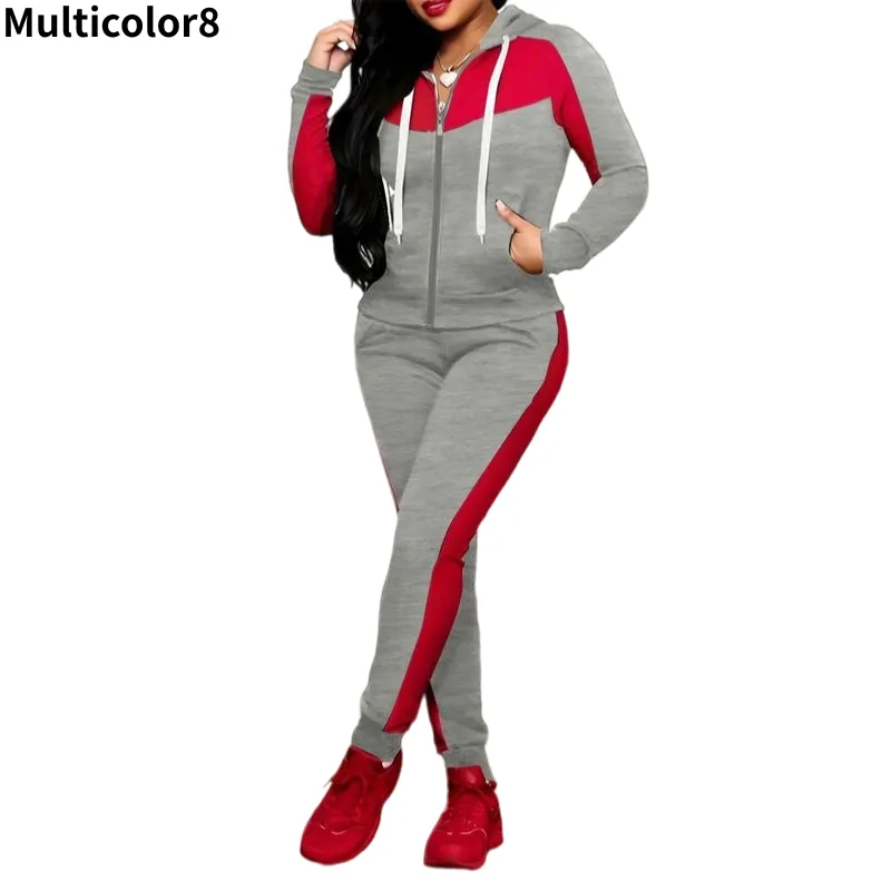 Two-piece Set Women's Colorblock Zip Up Hoodie & Pocket Pants