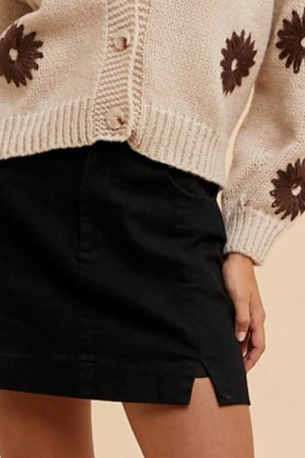 Comfort Stretch Cotton Slit Detailed Mini Skirt