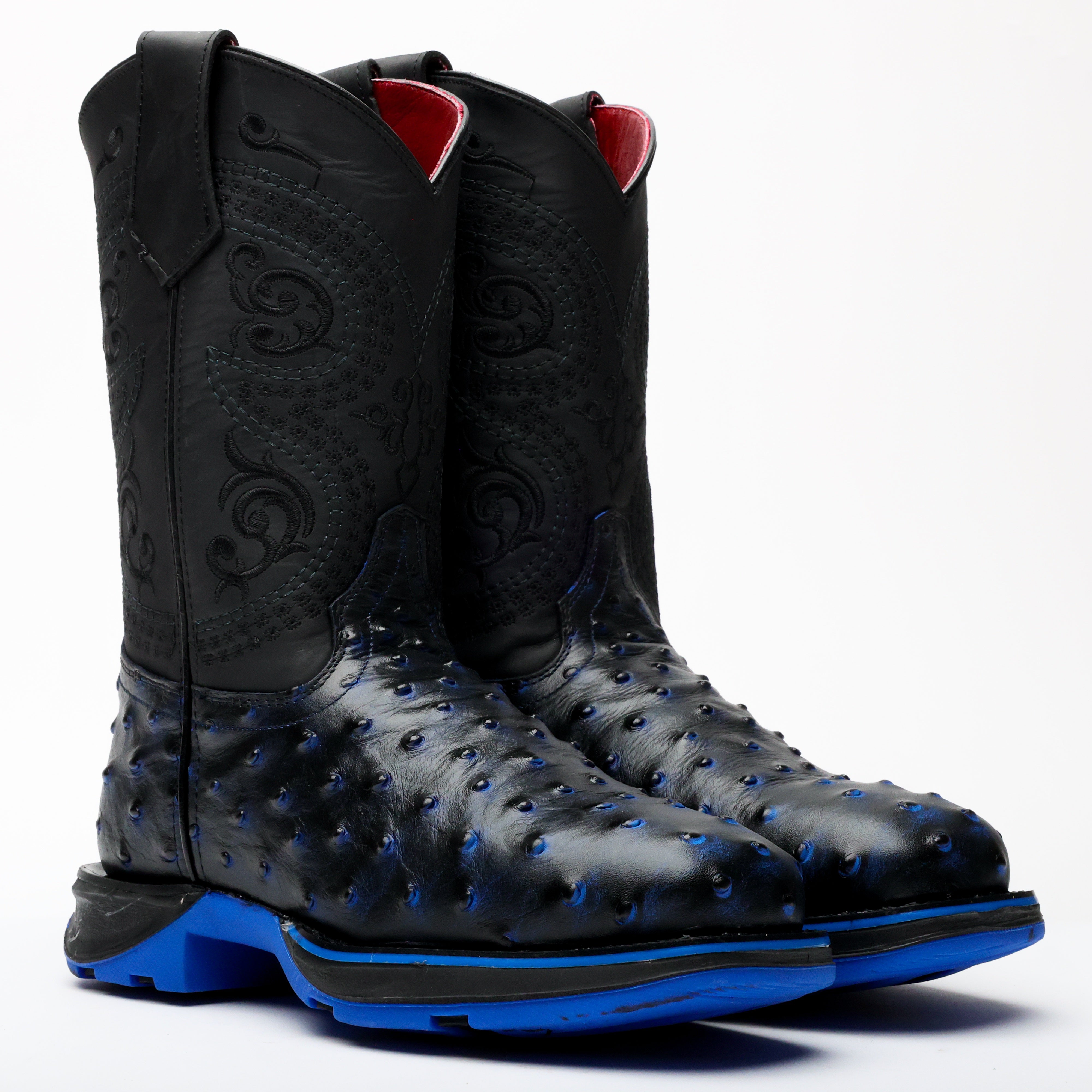 Black/Blue Ostrich Leather Boots With 3D Lightweight Sole - Composite Toe