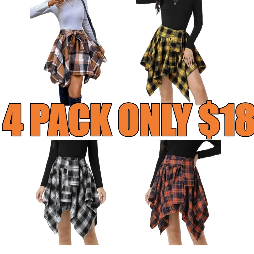Women's Fashion Plaid Print Asymmetrical Hem High Waisted Skirt