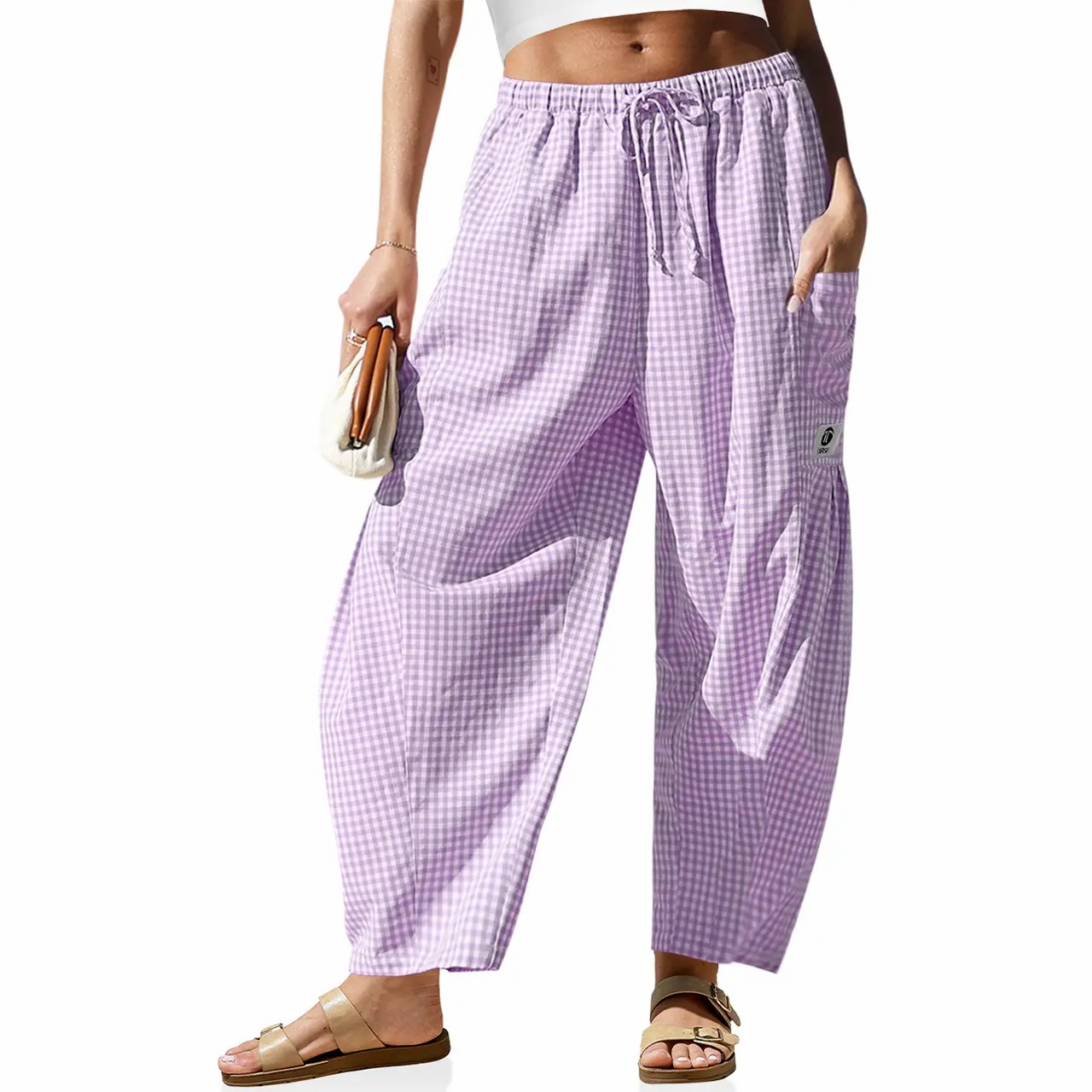 Gingham Wide Leg Harem Pants for Women