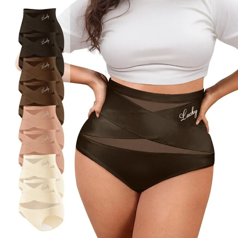 Women's High-Waist Panties,Cross-Mesh Panel Underwear,Ultra Soft Comfort Fit Briefs