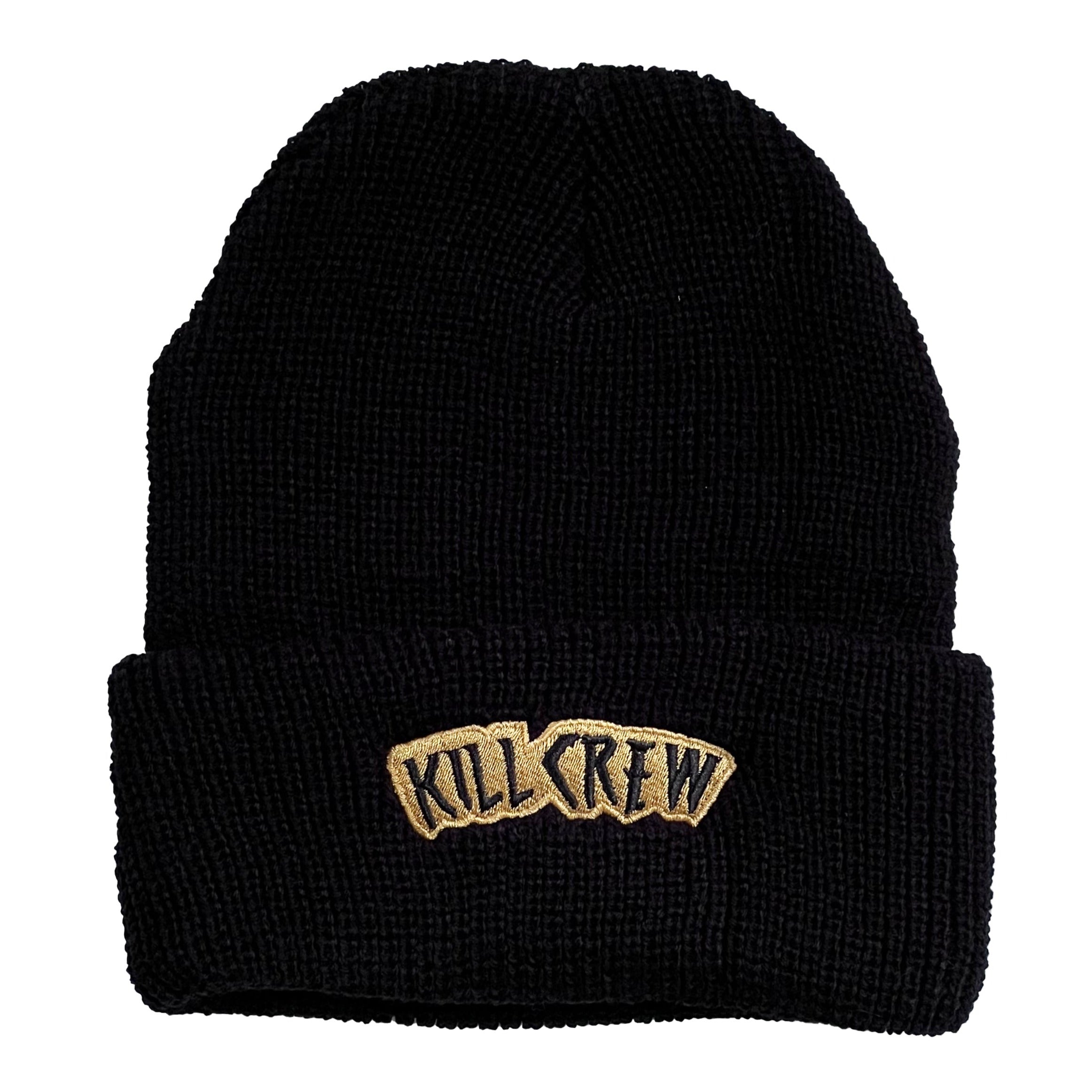 EMBROIDERED CUFFED BEANIE - BLACK / GOLD