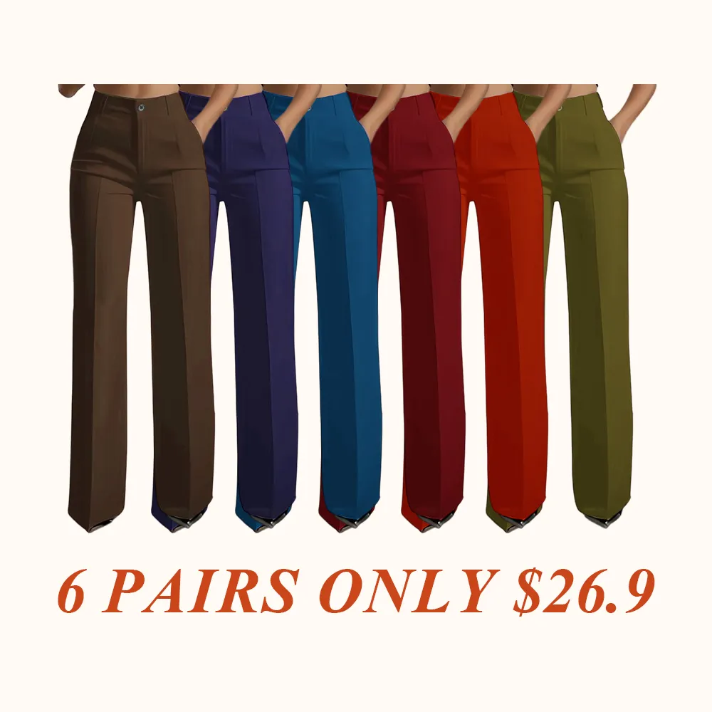 Women's Straight Leg Dress Pants for Work, Classic Business Trousers