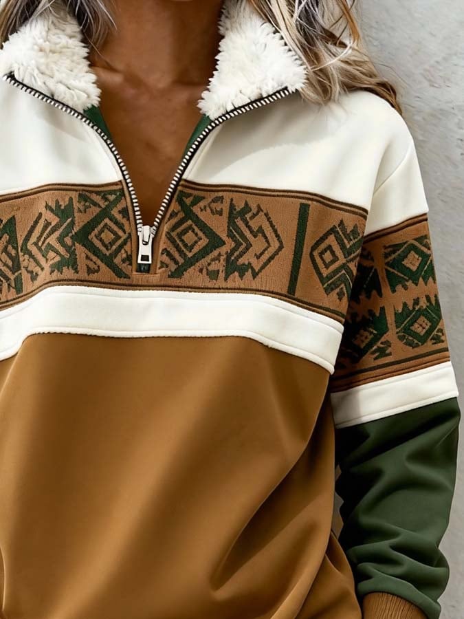 Women'S Casual Color Block Printed Pullover Sweatshirt