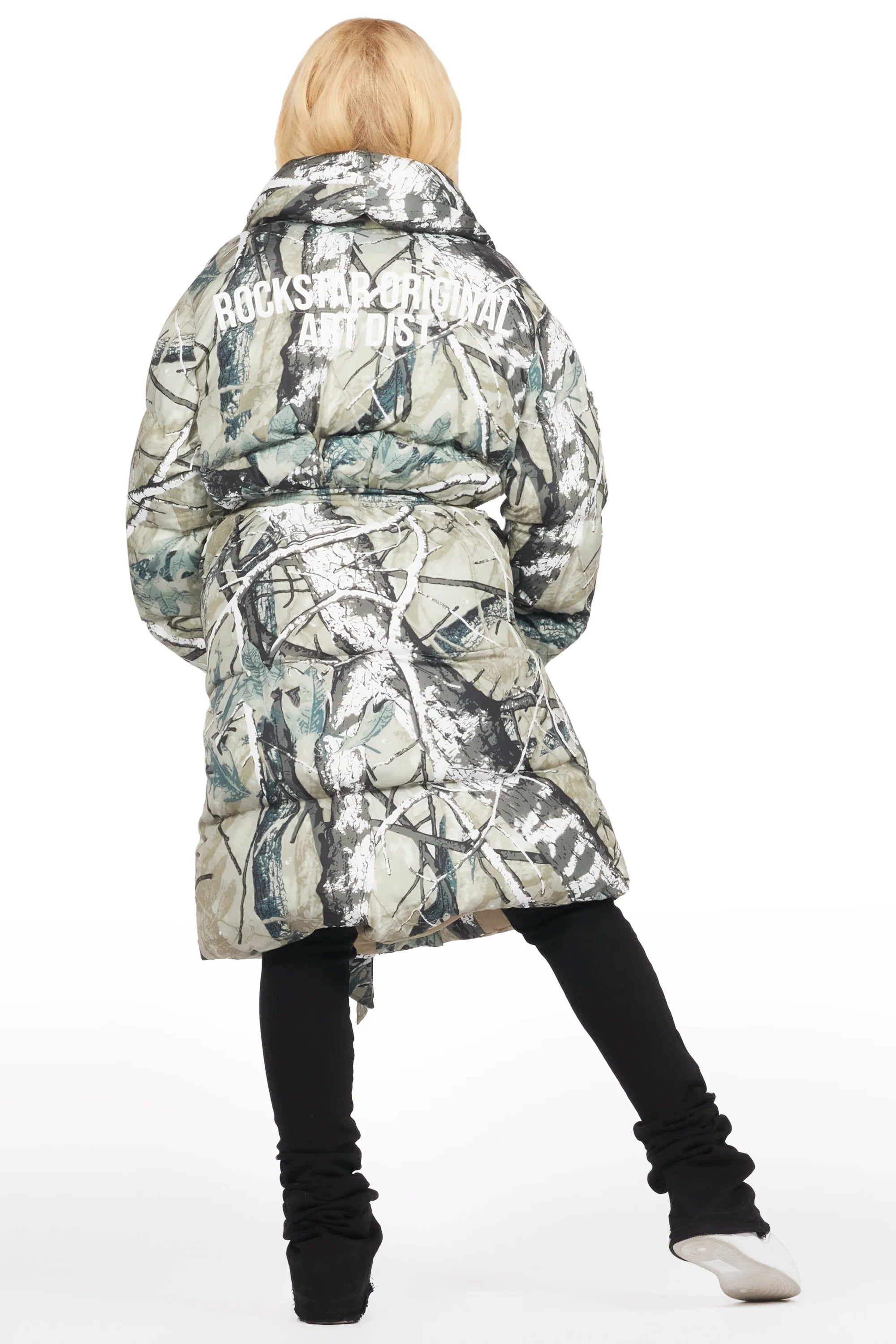 Sehrazat Tree Camo Long Wrap Puffer Jacket