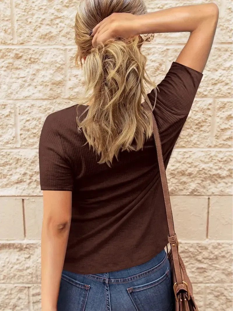 Women's 2026 Summer Henley Collar Short Sleeve