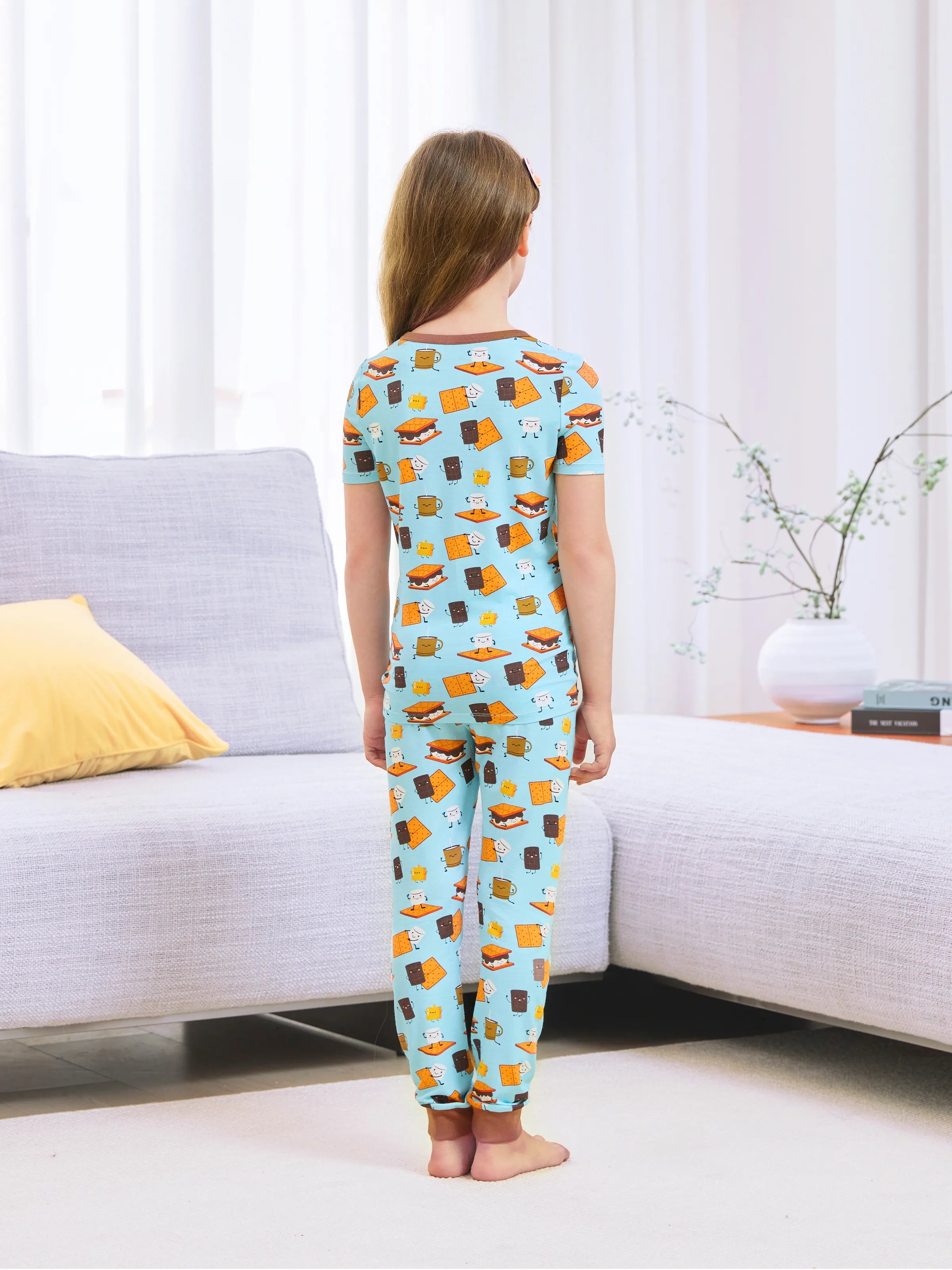Bamboo Family PJs Cute Print Short Sleeve & Long Pants Sleepwear Matching Pajama set (Snug-Fitting for Children) Green