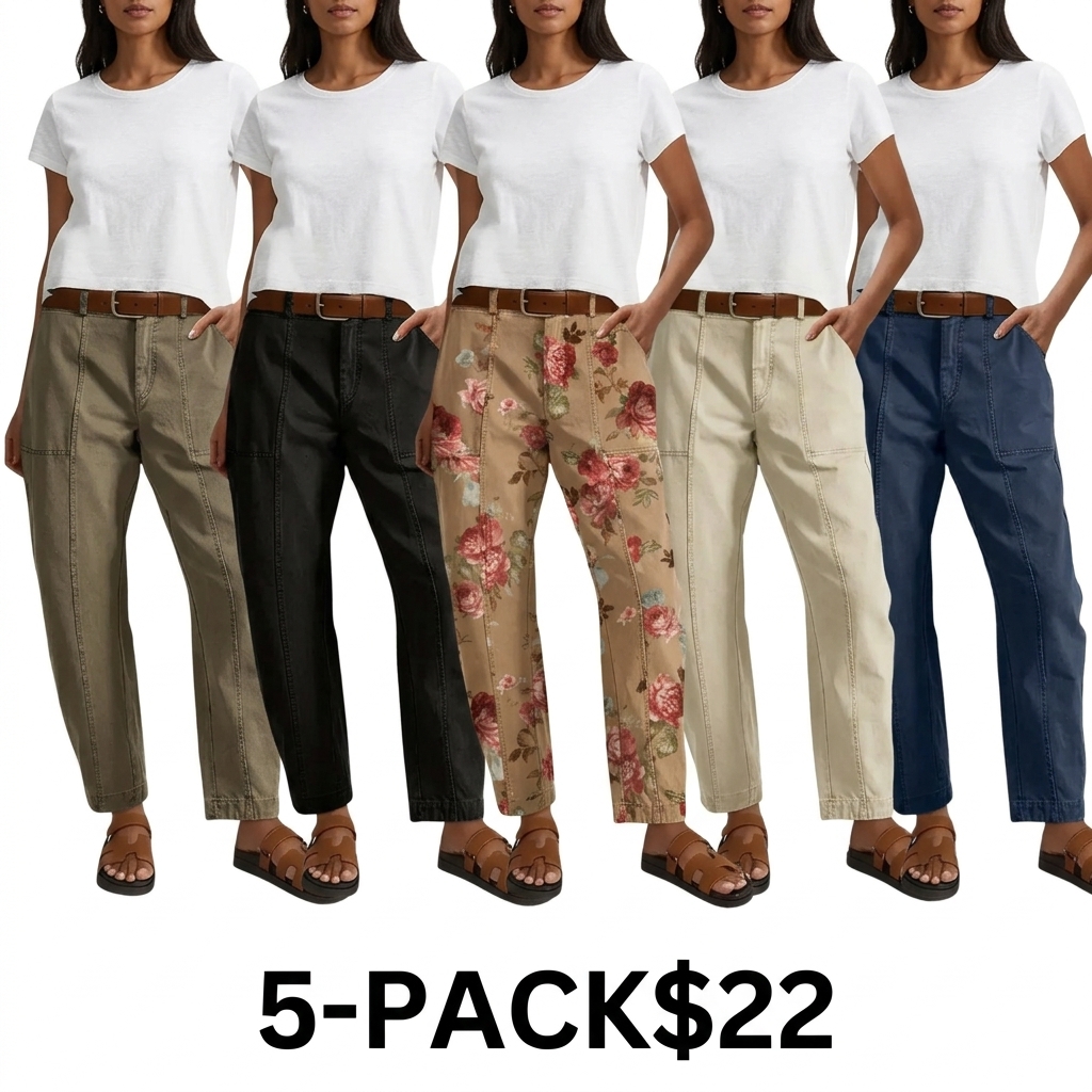 Women's Mid Waist Baby Barrel Fit Pants – Deep Pockets, High Stretch Casual Crop
