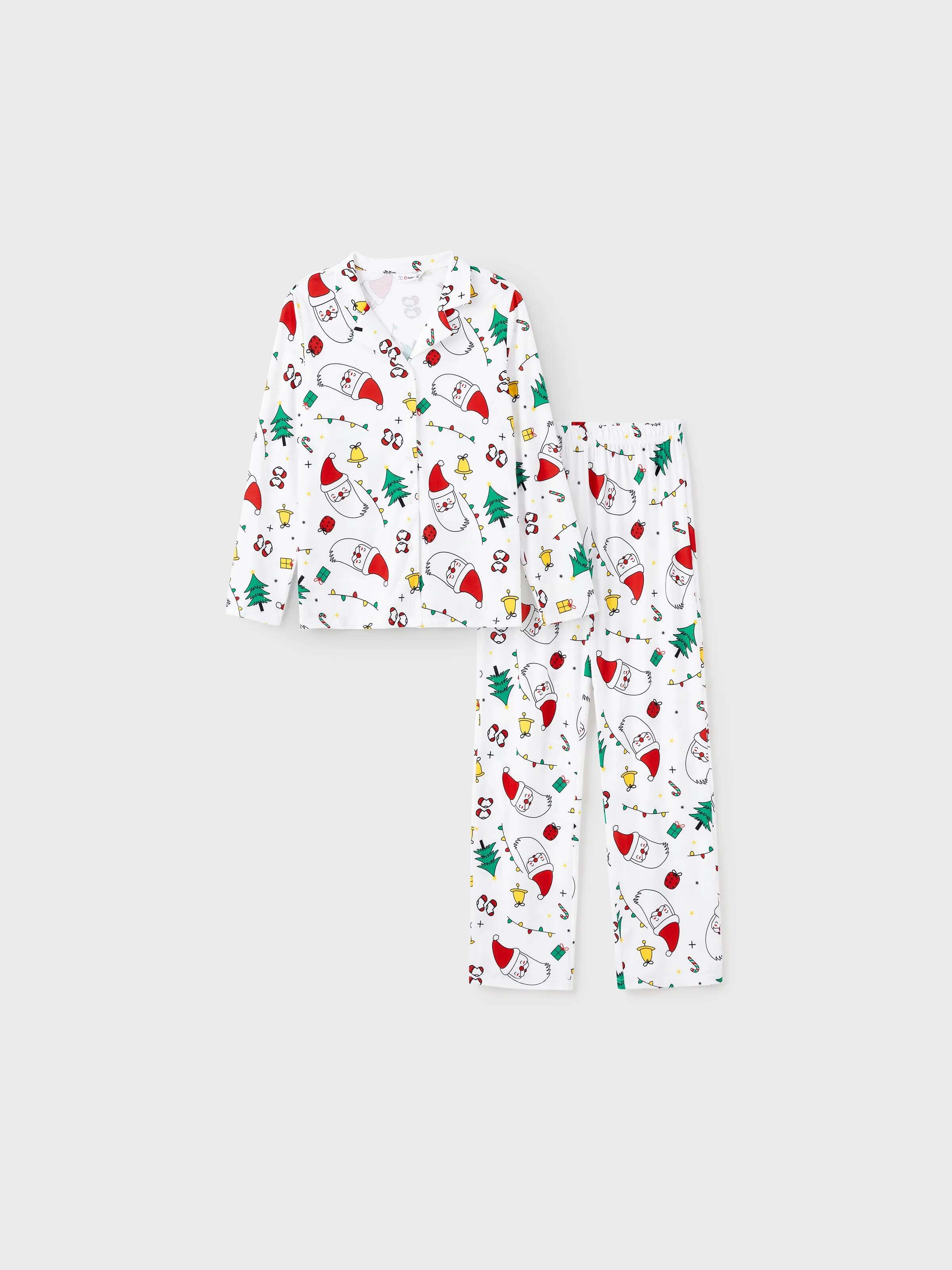 Christmas Family Matching Colorful Festival Theme Print Long Sleeve Pajamas Sets with Christmas Socks White