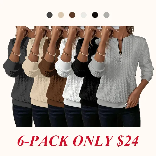 Women's Plain Textured Half Zip Up Sweatshirt