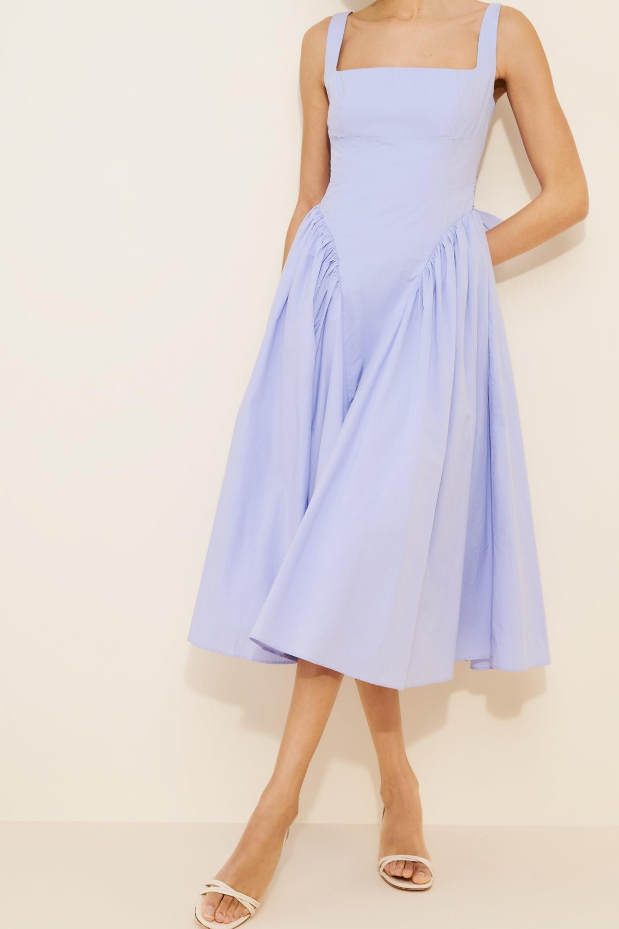 Square-Neck Basque-Waist Midi Dress